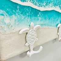 Coastal Teal Green Resin Wall Coat/Towel Hanger with Metal Turtle Hooks