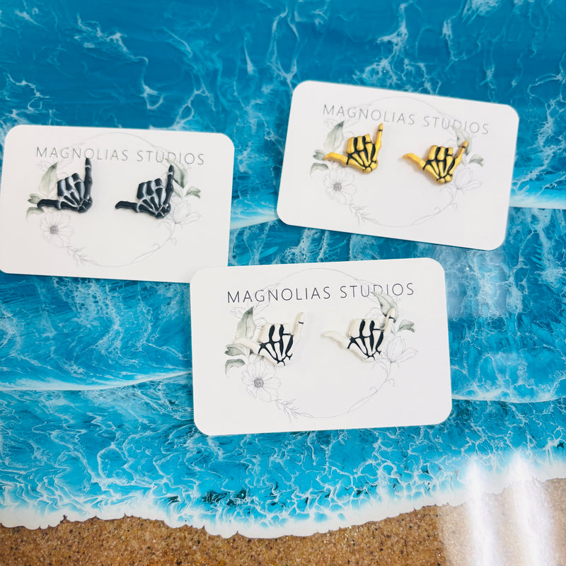 Assorted Skeleton Shaka Hand Stud Polymer Clay Earrings