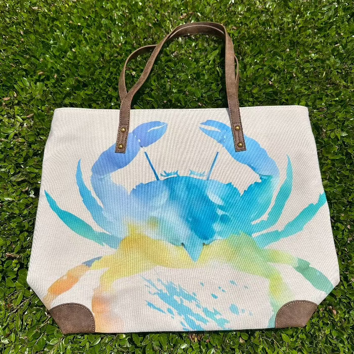 Sea Life Art Canvas and Leather Tote Sunshine & Sweet Peas Coastal Decor