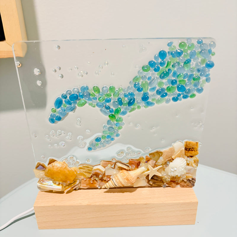 Acrylic LED Lights w/ Coastal Designs in Glass, Sand, Shells Resin