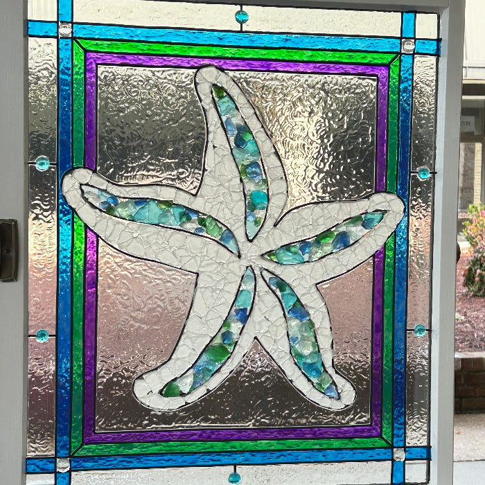 Starfish Painted Window w/Sea Glass Sunshine & Sweet Peas Coastal Decor