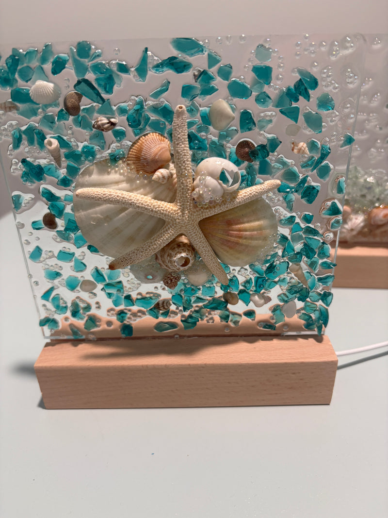 Acrylic LED Lights w/ Coastal Designs in Glass, Sand, Shells Resin