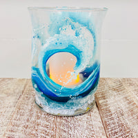Hand Painted Cresting Waves Glass Hurricane/Vase
