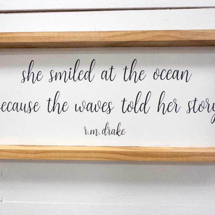 "She Smiled At The Ocean" Wooden Sign