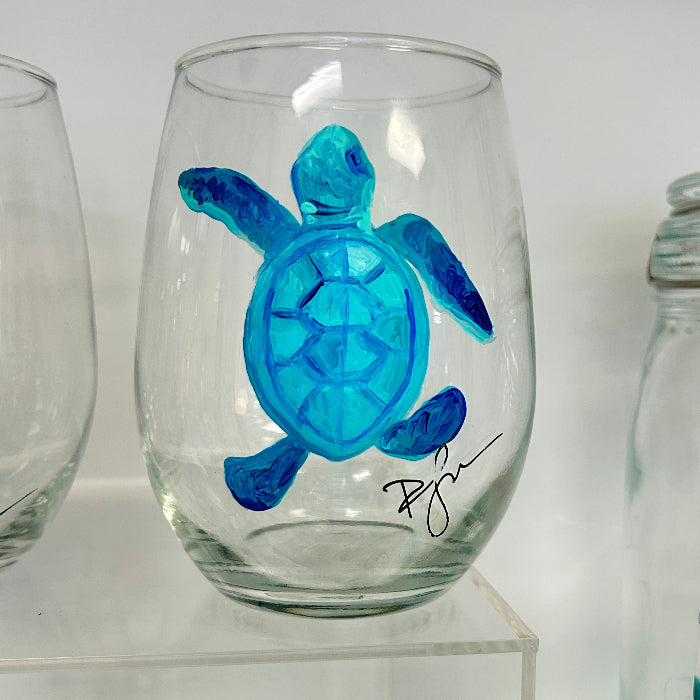 Assorted Ocean Inspired Hand Painted Stemless Wine Glasses