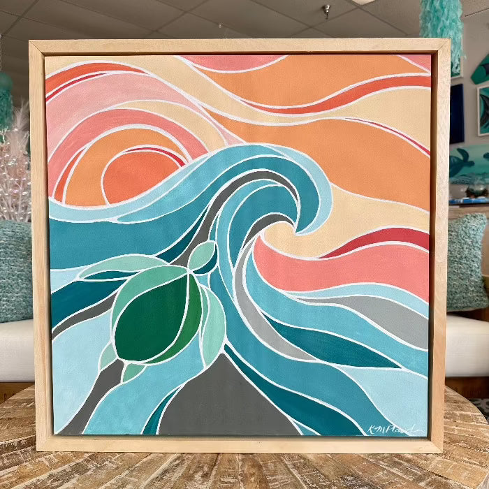Framed 26"x26"Retro Sun & Wave Series Sunshine & Sweet Peas Coastal Decor