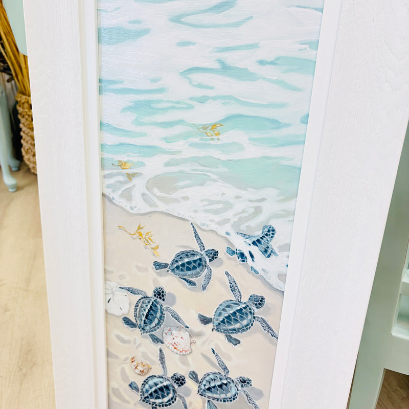 6 Sea Turtle Hatchlings On Shore Framed Print