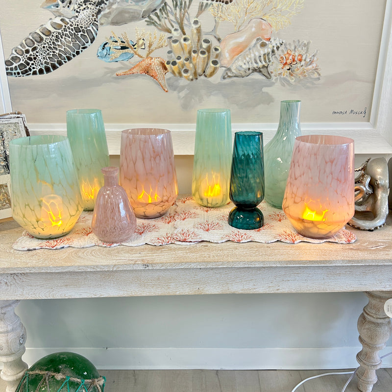 Assorted Splutter Glass Hurricanes and Vases