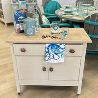 Refinished Wooden Antique Cabinet w/ Wooden Wheels