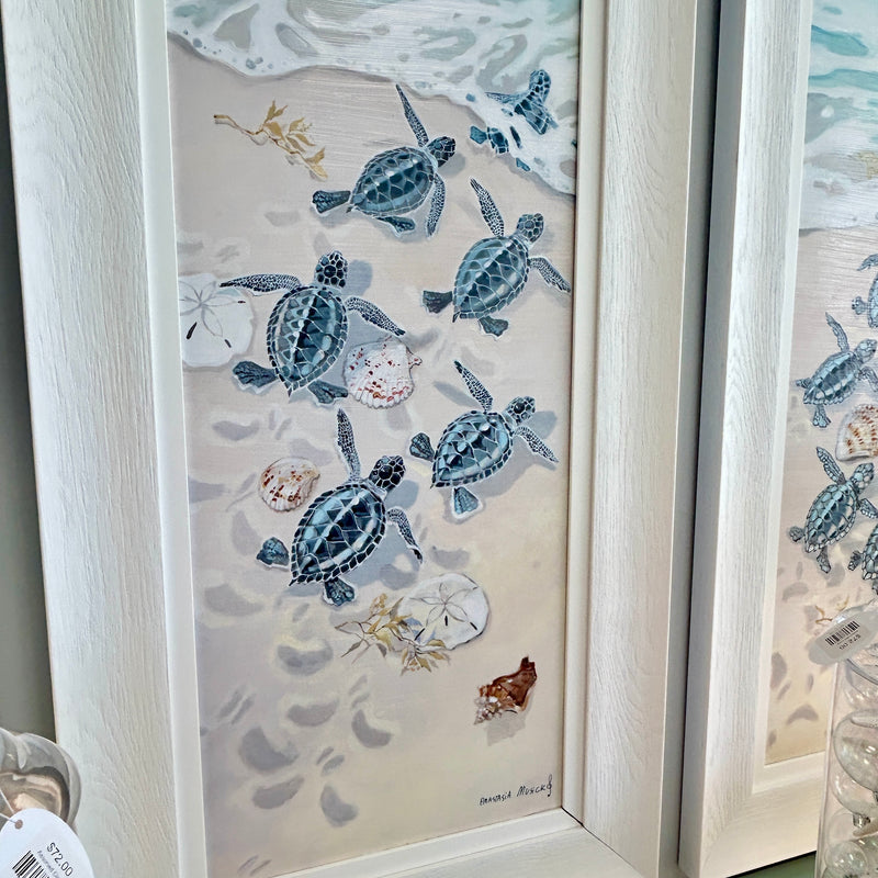 3 Panel Turtles on Shore Framed Print