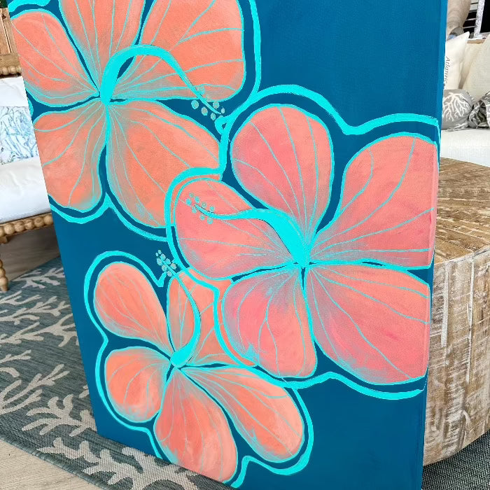 30"x 40" Original Hibiscus Painting Sunshine & Sweet Peas Coastal Decor