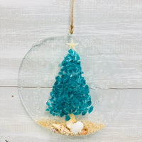 Assorted 6" Acrylic Coastal Christmas Tree Suncatchers/Ornaments w/ Glass, Shells, Sand, & Resin