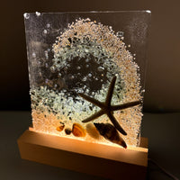 Acrylic Panels for LED Lights w/ Coastal Designs in Glass, Sand, Shells Resin