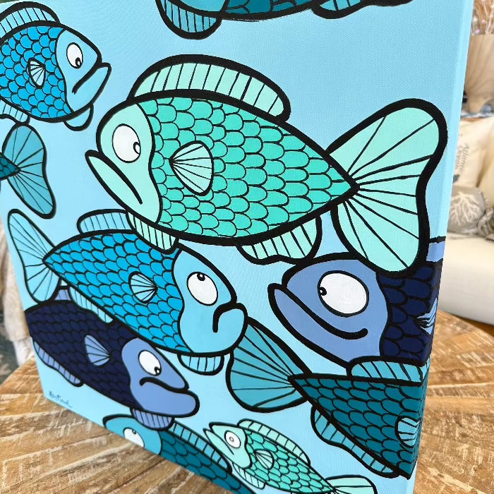 24"x 24" Original Fish Painting Sunshine & Sweet Peas Coastal Decor