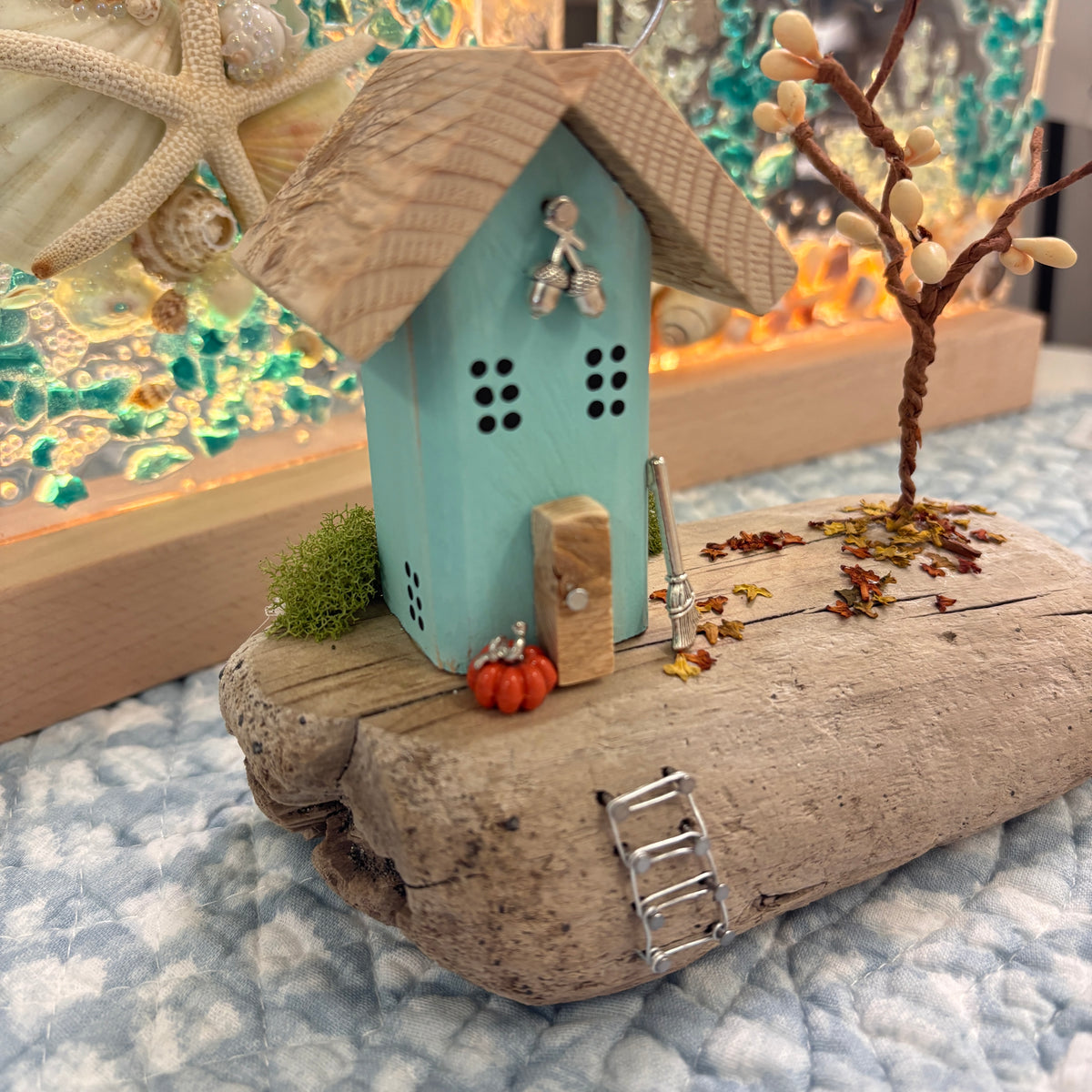 One House Scene on Driftwood - Autumn
