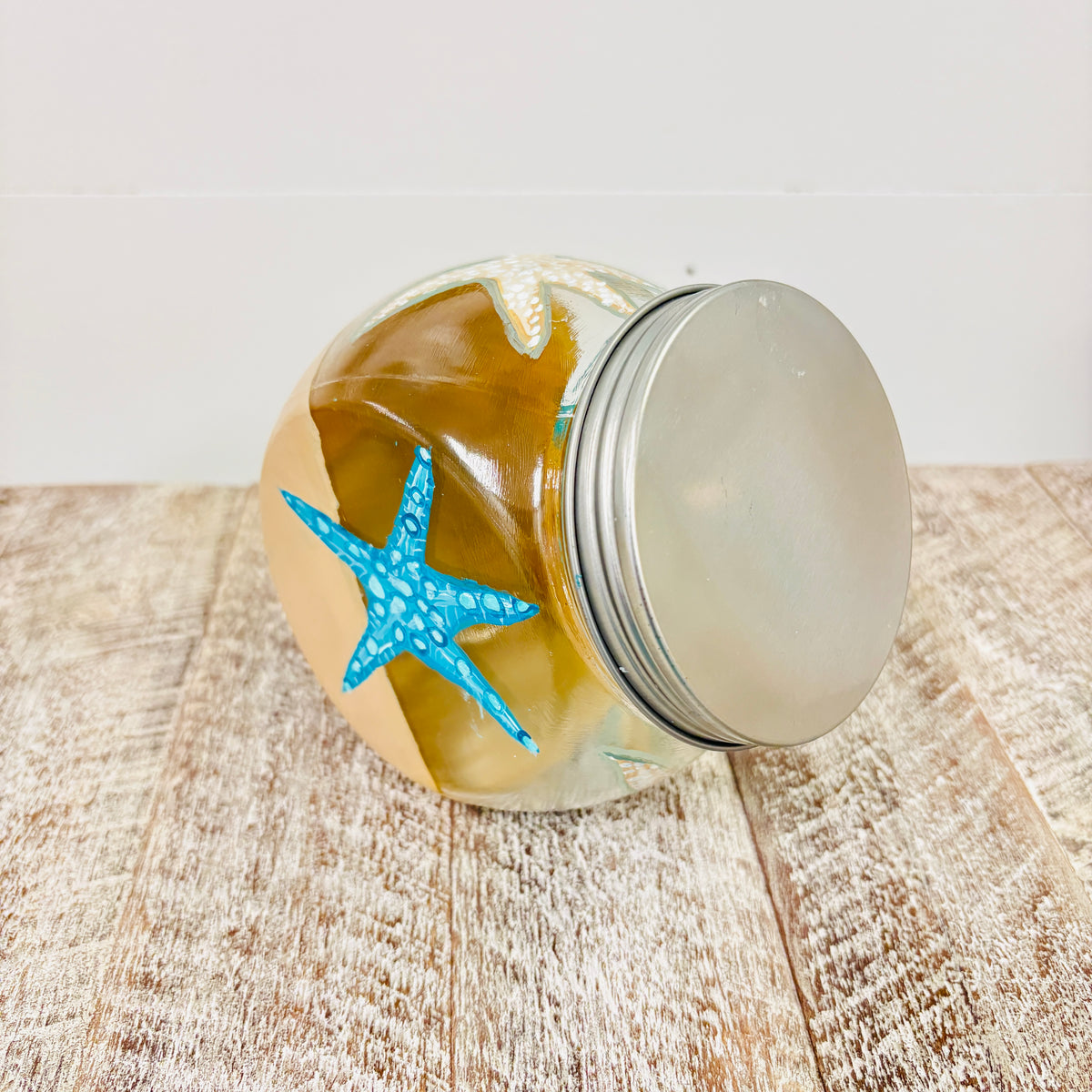 Hand Painted Glass Coastal Spice Jar/Sugar Jar