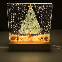 Acrylic LED Lights w/ Coastal Christmas Tree Designs in Glass, Sand, Shells Resin