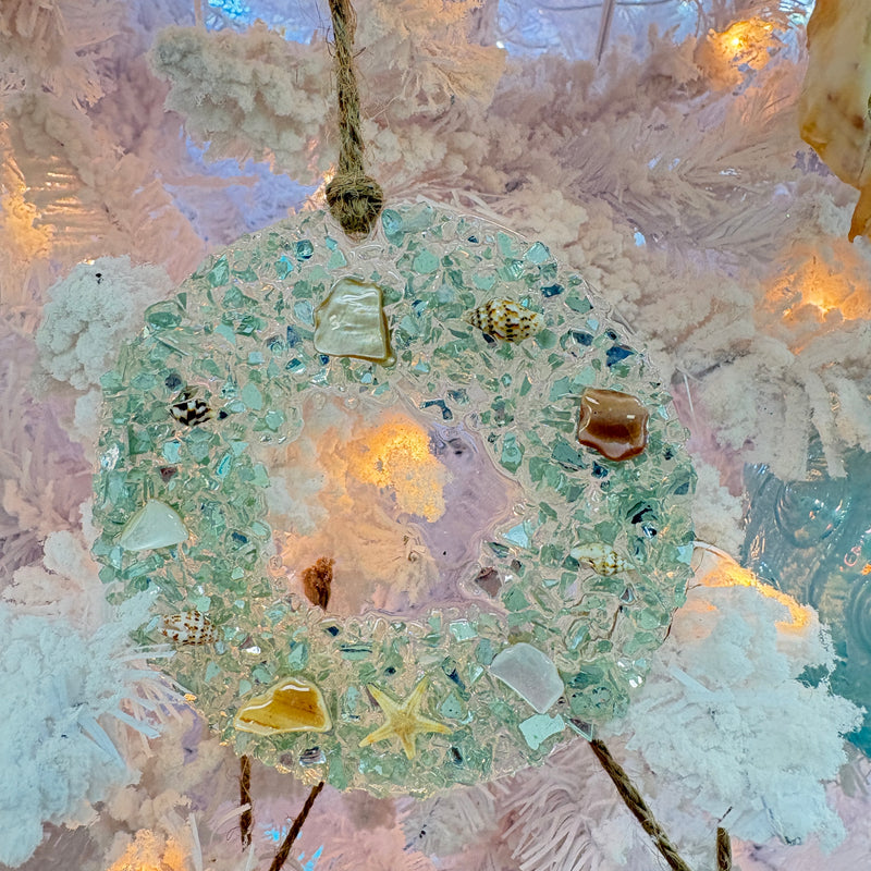 Assorted 4" Acrylic Coastal Tree Christmas Ornaments w/ Glass, Shells, Sand, & Resin