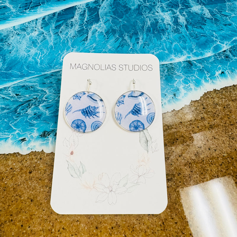 Blue Seashell Dangle Polymer Clay Earrings