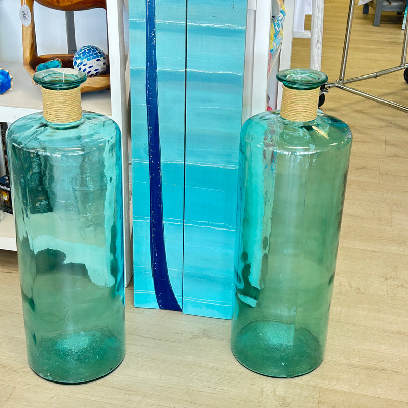 Large Statement Teal Glass Vase
