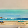 Carribean Beachscape with Boat and Chairs Ashore Painting