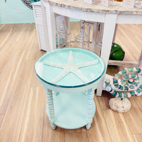 Shadow Box Side Table w/ 3D icons and Glass Top