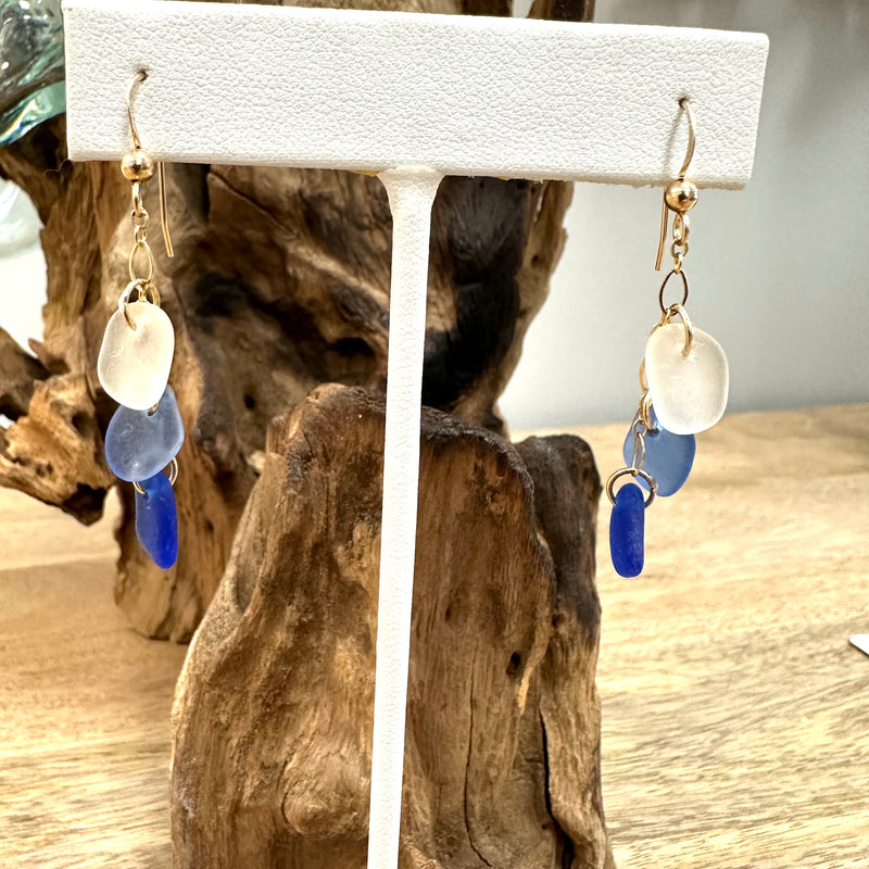 Sea Glass/ Sea Glass and Quartz Dangle Earrings