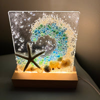 Acrylic Panels for LED Lights w/ Coastal Designs in Glass, Sand, Shells Resin