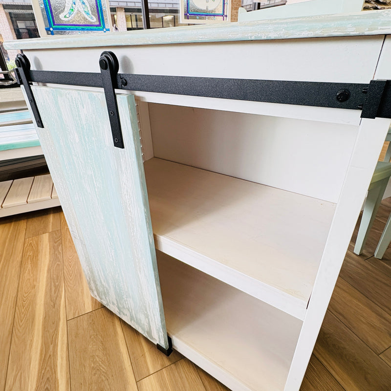 Hand Painted Sliding Barn Door Cabinet/Coffee Bar