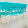 Coastal Teal Green Resin Wall Coat/Towel Hanger with Metal Turtle Hooks