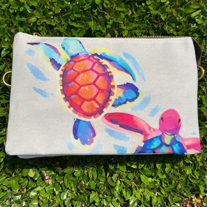 Sea Life Art Canvas and Leather Crossbody Bag Sunshine and Sweet Peas Coastal Decor