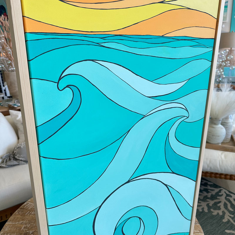 26"x 50" Framed Original Sun and Waves