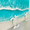 Coastal Teal Green Resin Wall Coat/Towel Hanger with Metal Turtle Hooks
