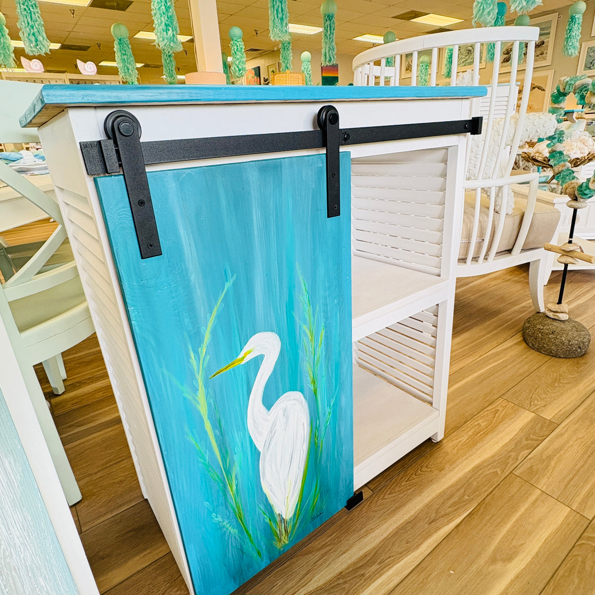 Hand Painted Sliding Barn Door Cabinet/Coffee Bar
