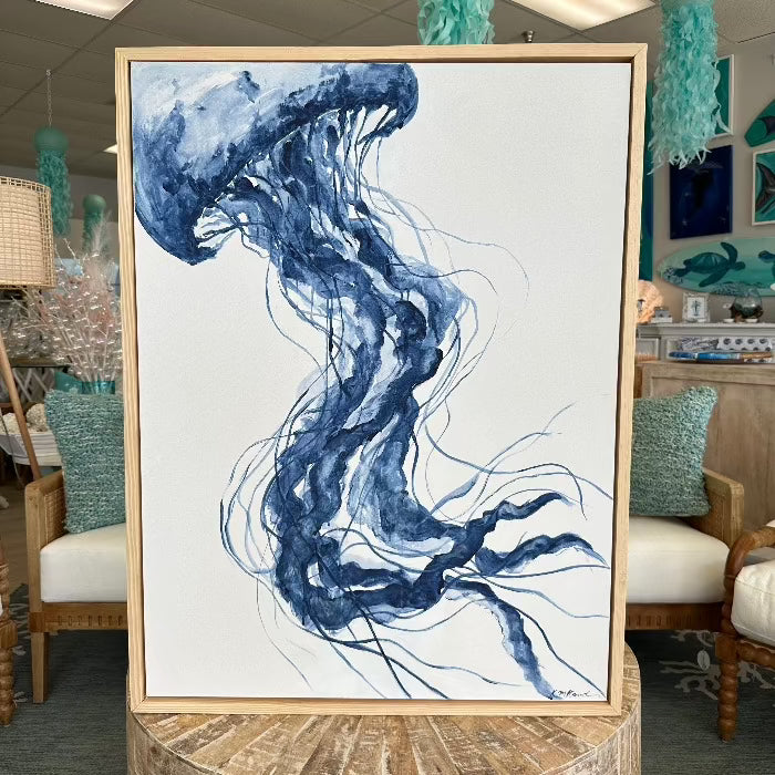32"x 42" Framed Original Jellyfish Painting Sunshine & Sweet Peas Coastal Decor