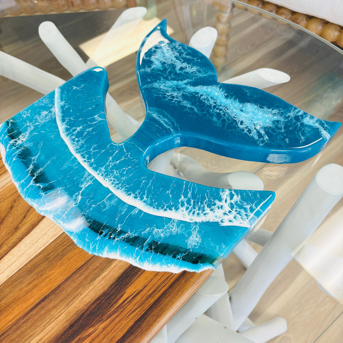 Assorted Teak Beach Inspired Whale Tail Charcuterie/Serving Boards