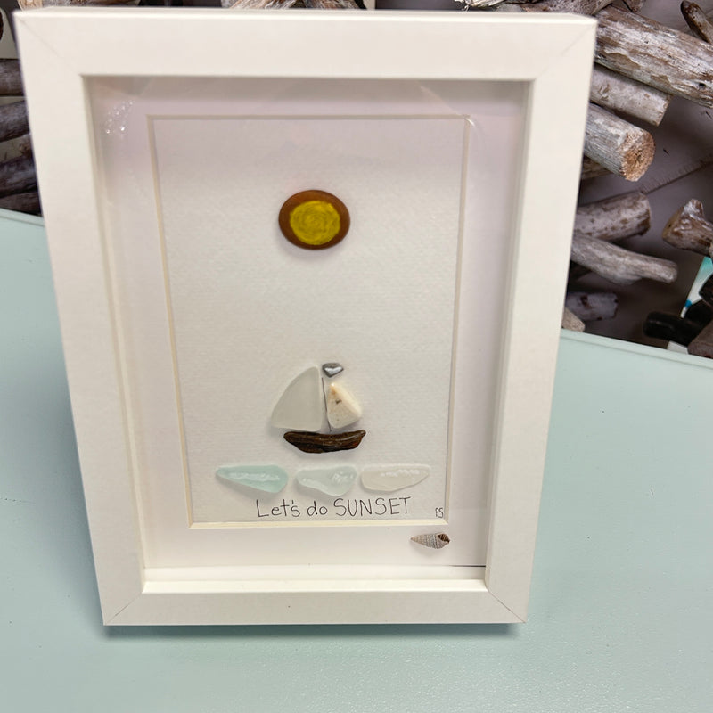 Assorted Sailboat Sea Glass and Driftwood Art
