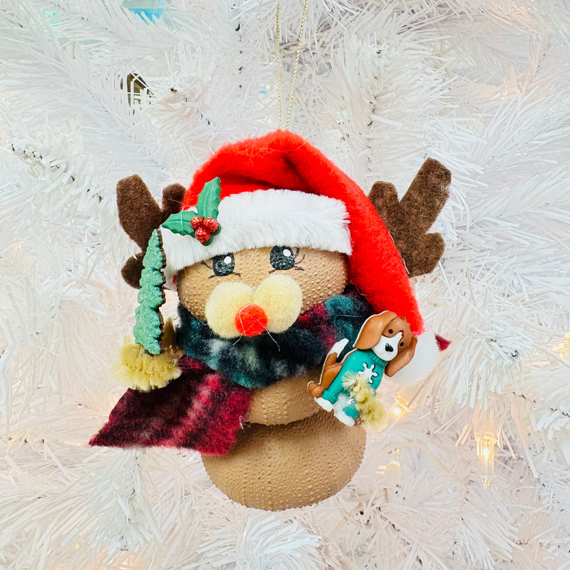 Stacked Sea Urchin Reindeer Christmas Ornaments