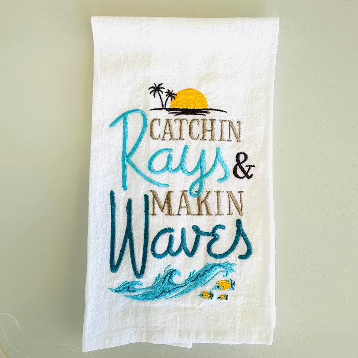 Flour Sack Embroidered Kitchen Towels Sunshine & Sweet Peas Coastal Decor