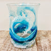 Hand Painted Cresting Waves Glass Hurricane/Vase
