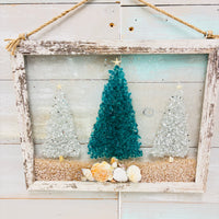 Assorted Trio of Trees Holiday Coastal Glass Art w/ Shells, Glass, Resin, Sand