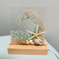 Acrylic Panels for LED Lights w/ Coastal Designs in Glass, Sand, Shells Resin