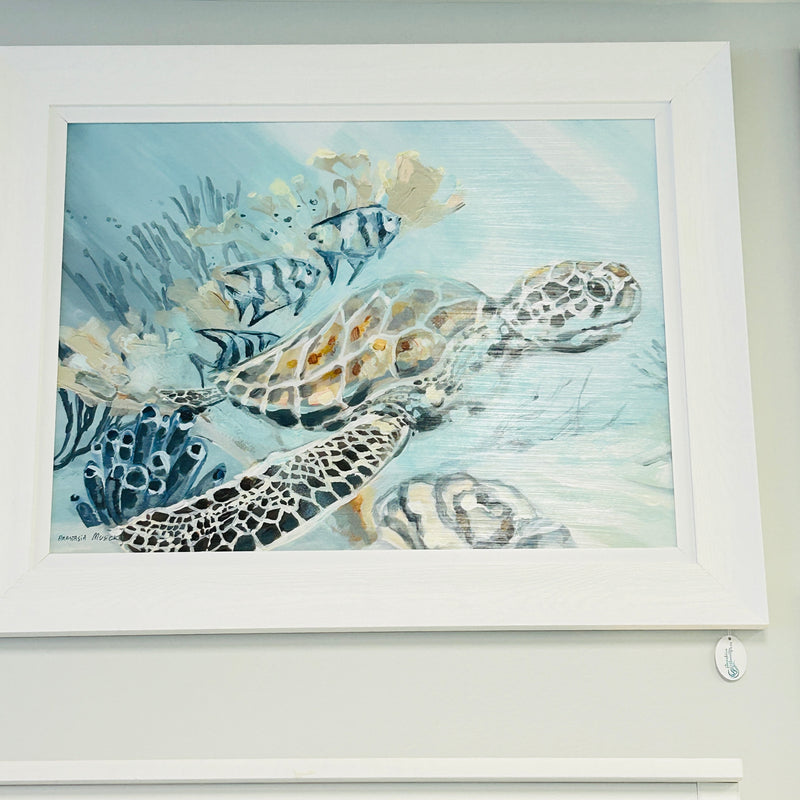 Right Facing Turtle w/Angelfish Framed Print