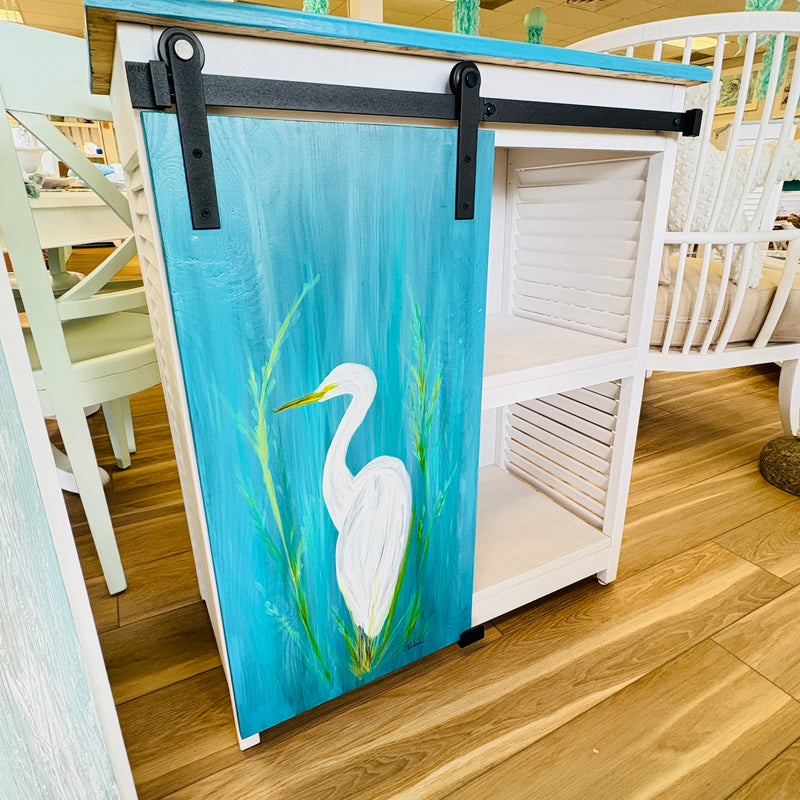 Hand Painted Sliding Barn Door Cabinet/Coffee Bar
