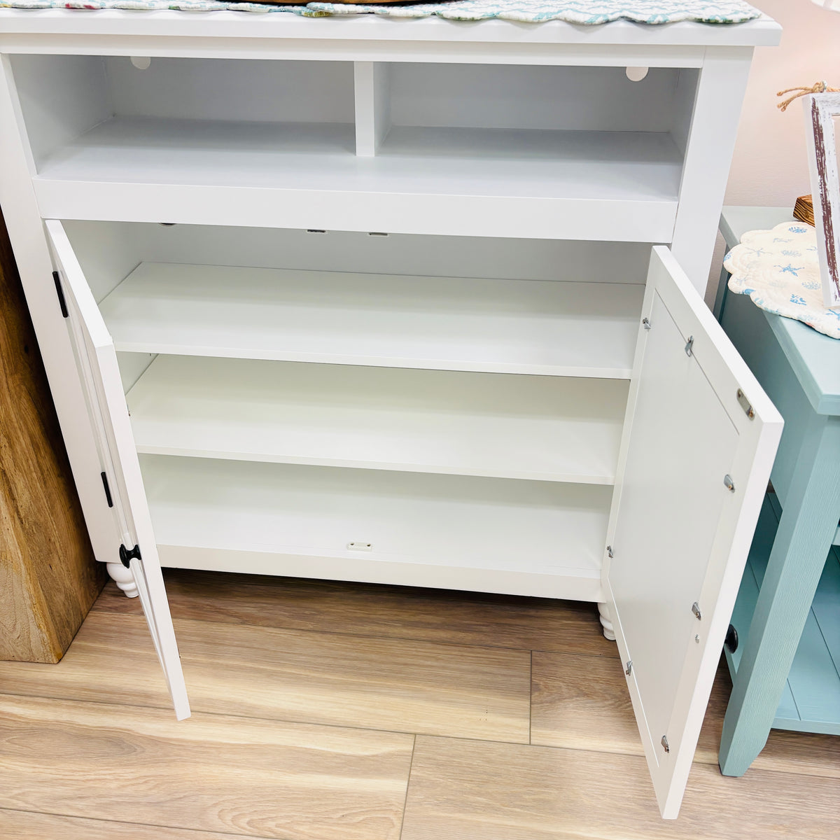 Coastal Media Cabinet w/ White Plank Doors
