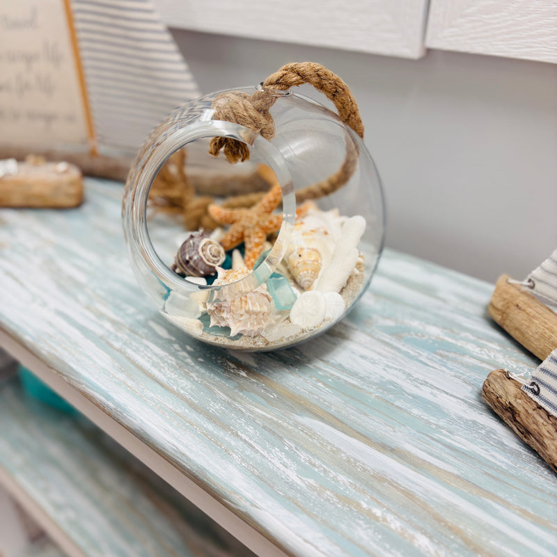 Glass Terrarium w/ Seaglass, Sand, and Shells