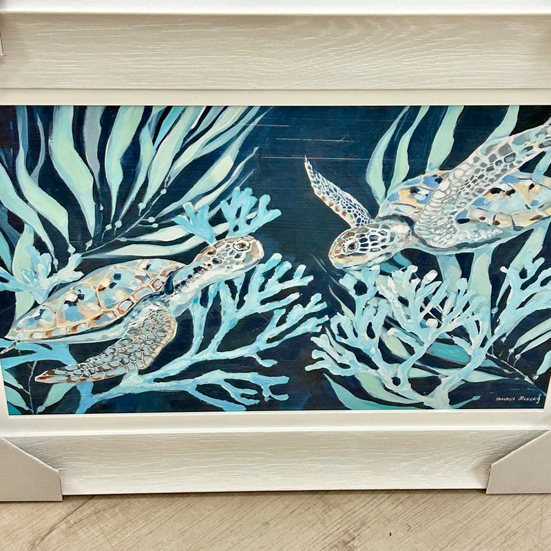 Sea Turtle Duo on Navy Background Framed Print