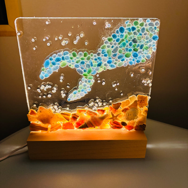 Acrylic LED Lights w/ Coastal Designs in Glass, Sand, Shells Resin