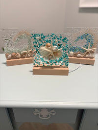 Acrylic LED Lights w/ Coastal Designs in Glass, Sand, Shells Resin