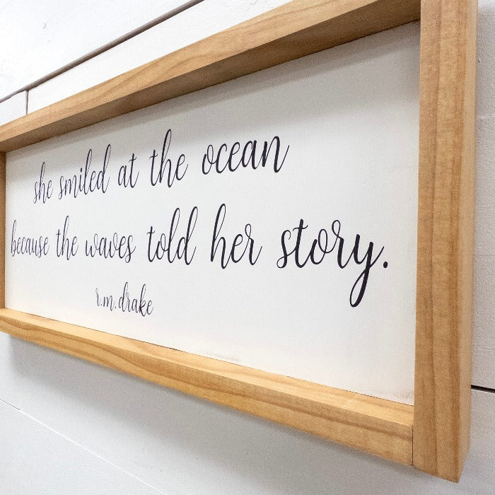 "She Smiled At The Ocean" Wooden Sign
